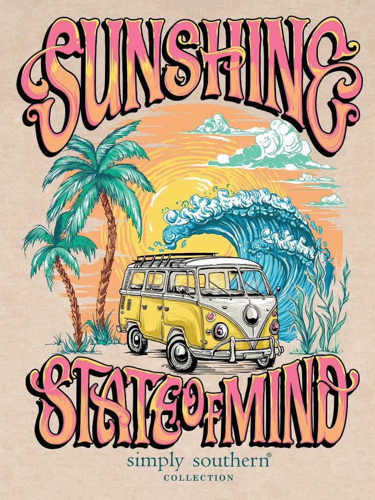 Sunshine State of Mind - Vintage Van - Beach - Palm Trees - S25 - SS - Adult T-Shirt