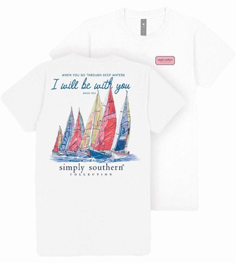 When You Go Through Deep Waters I Will Be with You - Isaiah 43:2 - Sailboats - S25 - SS - YOUTH T-Shirt