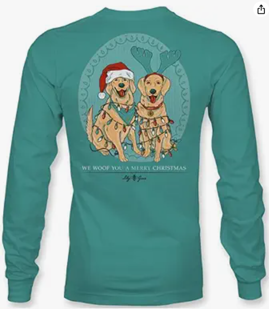 Christmas Lights Dogs - We Woof You A Merry Christmas - Adult Long Sleeve - Lily Grace