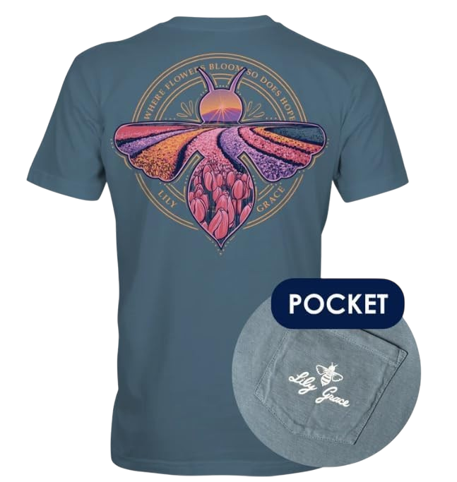Tulip Field Bee - Where Flowers Bloom So Does Hope - Sun - Mountain - Adult T-Shirt - Lily Grace