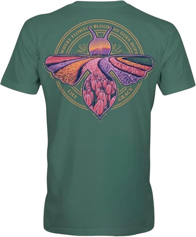 Where Flowers Bloom So Does Hope - Tulips - Bee - Adult T-Shirt - Lily Grace