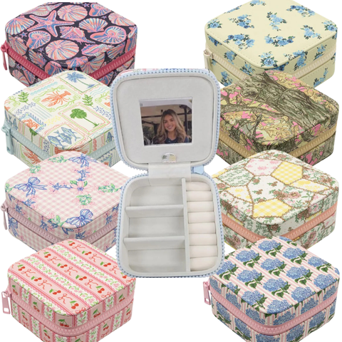 Jewelry Box with Interior Mirror - Zippered Compartment - S26 - Simply Southern