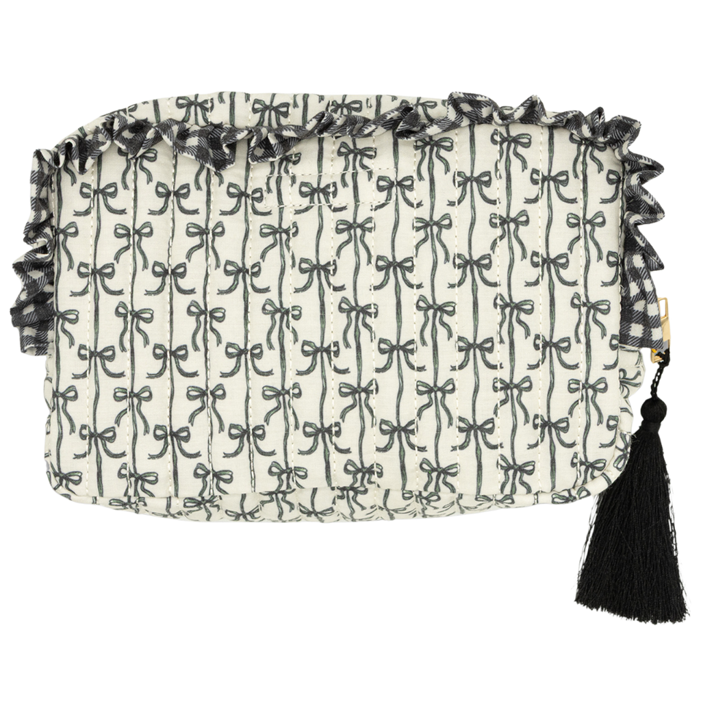 Quilted Cosmetic Bag With Ruffle - Travel Case - Makeup - S26 - Simply Southern