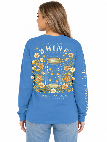 Let Your Light Shine, For All To See - Matthew 5:16 - Fireflies - Flowers - Mason Jar - SS - F26 - YOUTH Long Sleeve