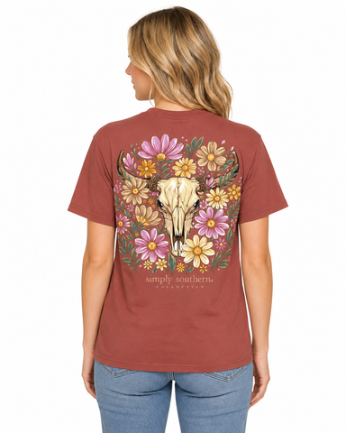 Floral - Rustic Cow Skull - F26 - SS - YOUTH T-Shirt