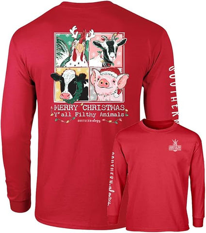 Merry Christmas Y'all Filthy Animals - Farm - Country - Adult Long- Southernology