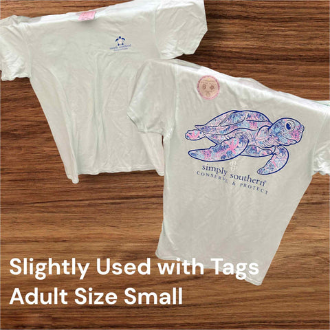 Slightly Used With Tags Simply Southern T-Shirt - Turtle Conserve - Reef- Adult Size Small (M111)