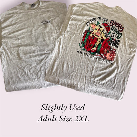 Slightly Used Southern Couture - Everything is Fine - Holiday Pig - Adult Size 2XL (M74)