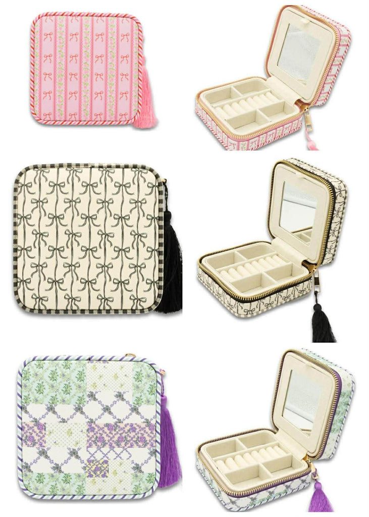 Tassel Travel Jewelry Case - Portable Jewelry Organizer with Mirror and Compartments - S26 - Simply Southern