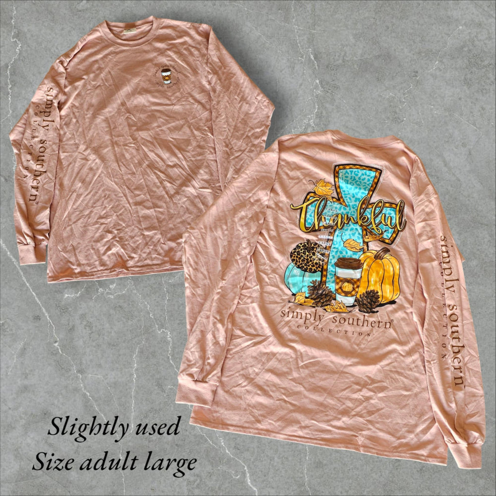 Simply Southern - Long Sleeve Shirt - Thankful Cross - Adult Size Large (M34)