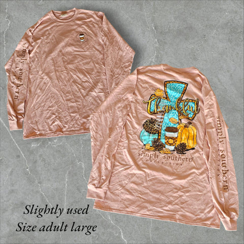 Simply Southern - Long Sleeve Shirt - Thankful Cross - Adult Size Large (M34)