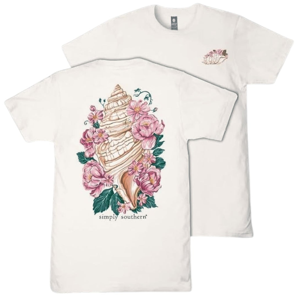 Conch Shell - Tropical Flowers - S26 - SS - Adult T-Shirt