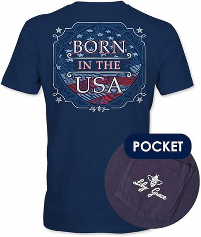 Born in The USA - American - Adult T-Shirt - Lily Grace