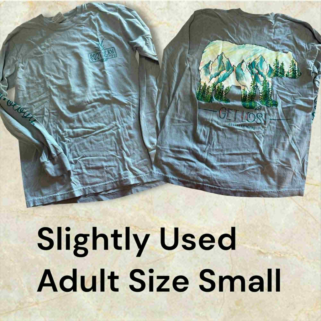 Slightly Used Southernology Long Sleeve Shirt - Get Lost Bear - Adult Size Small - (M156)
