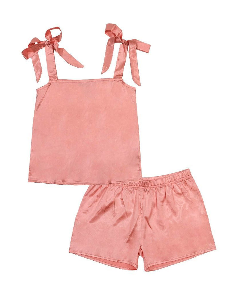 Tie Shoulder PJ Set - Light Pink- SS - S24 - Adult PJ Set