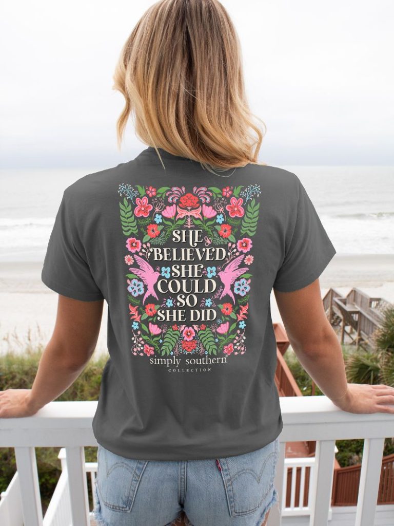 She Believed She Could So She Did - Floral - SS - S24 - Adult T-Shirt