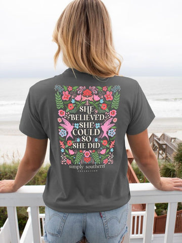 She Believed She Could So She Did - Floral - SS - S24 - Adult T-Shirt