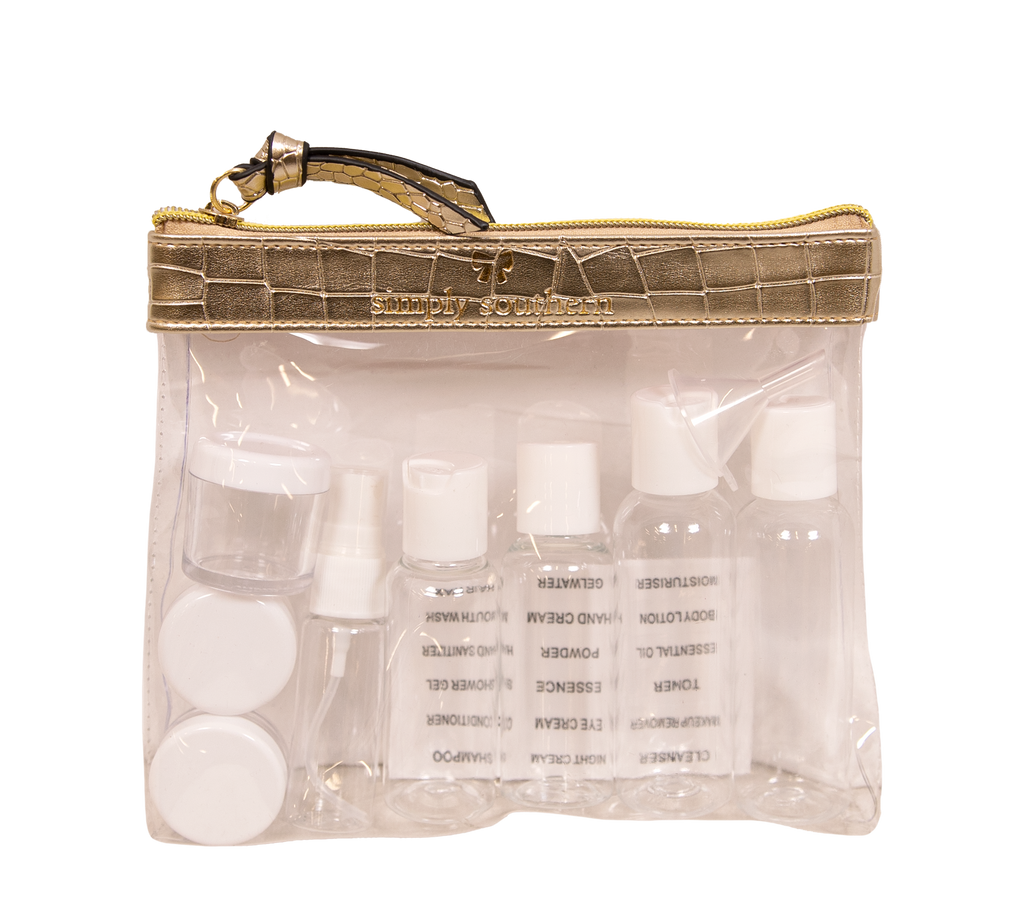 Gold Leather Clear Toiletry Bag - S20 - Simply Southern