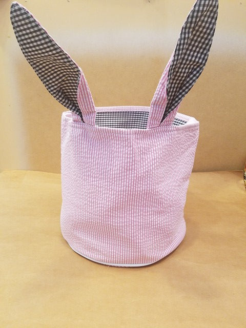 Seersucker with Bunny Ears Easter Bucket with a Free Monogram