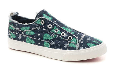 Babalu - Navy with Christmas Trees Canvas Shoes - Corkys