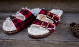 Laid Back Faux Fur - Red Plaid Sandal - Boutique by Corkys