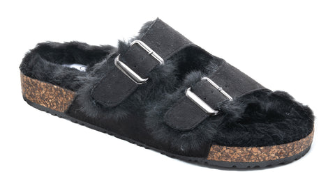 Laid Back Faux Fur - Black Sandal - Boutique by Corkys