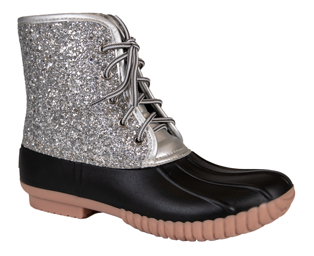 Boots Lace Up Glitter Silver - F20 - Simply Southern