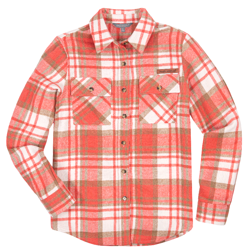 Shacket - Shirt - Pink Salmon Plaid - F22 - Simply Southern