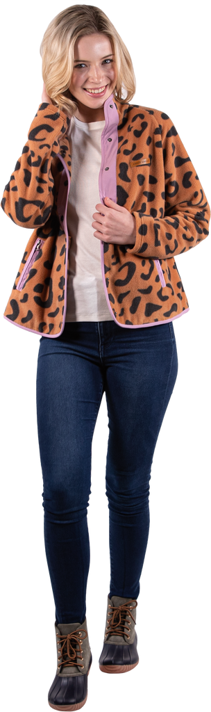 Fleece Snap Jacket - Leopard - F22 - Simply Southern