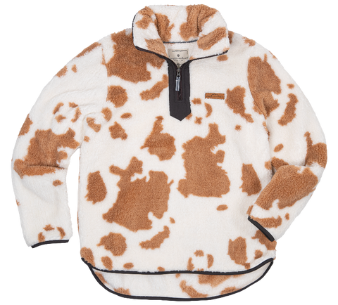 Y-Neck Sherpa Pullover - Cow - F22 - Simply Southern