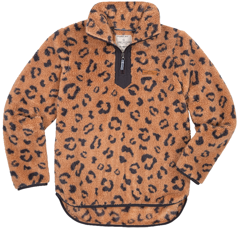 Y-Neck Sherpa Pullover - leopard - F22 - Simply Southern