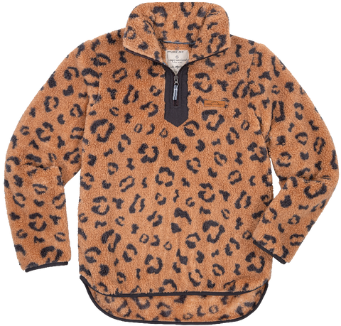 Y-Neck Sherpa Pullover - leopard - F22 - Simply Southern