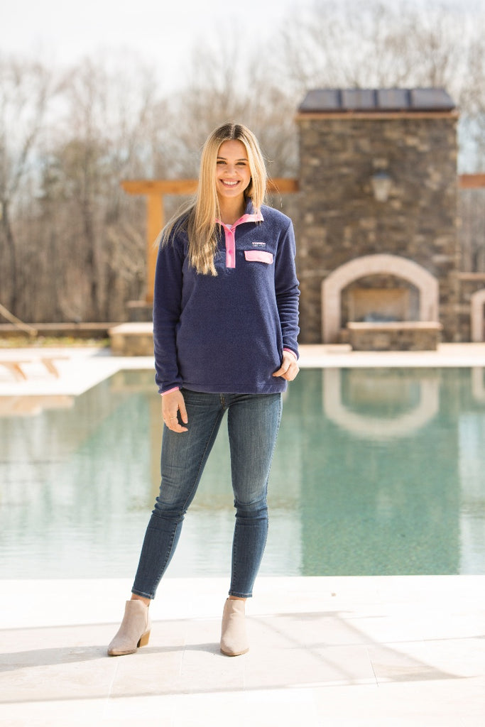 Simply Fleece Quarter Snap Pullover - Navy - F22 - Simply Southern