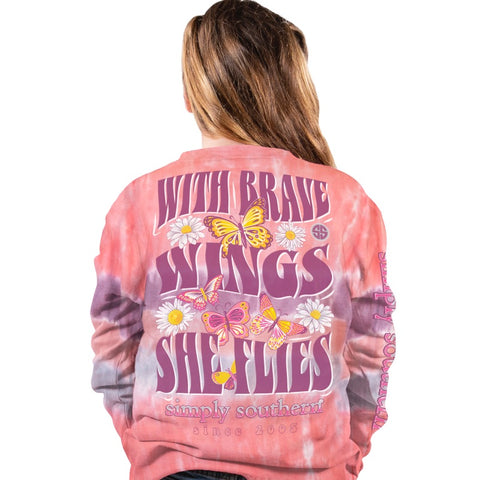 With Brave Wings, She Flies - Butterflies - Tie Dye - SS - F21 - YOUTH Long Sleeve