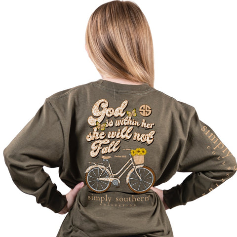 God is Within Her, She Will Not Fall - Sunflower Bike - SS - F21 - YOUTH Long Sleeve