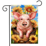 Happy Piglet - Sunflowers - Garden Flag