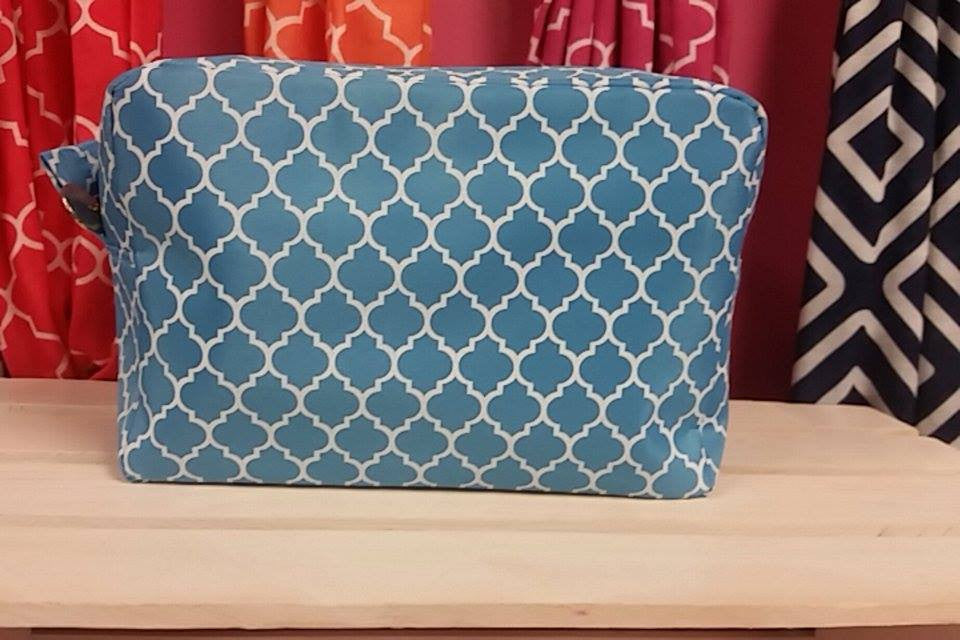 Aqua Blue - Quatrefoil Cosmetic Bag